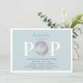 Bereit zum Pop Modernes Blue Balloon Baby Dusche Einladung (Stehend Vorderseite)