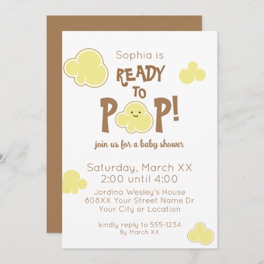 Bereit zum Pop Niedliche Popcorn Babydusche Einladung (Vorne/Hinten)