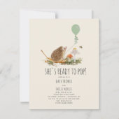 Bereit zum Pop Pilze Igel Balloon Green Baby Einladung (Vorderseite)