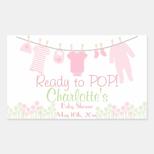 Bereit zum POP! Pink Baby Clothesline Babydusche Rechteckiger Aufkleber (Vorderseite)