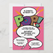Bereit zum Pop Pink Baby Dusche Comic Foto buchen Einladung (Vorderseite)
