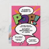 Bereit zum Pop Pink Baby Dusche Comic Foto buchen Einladung (Vorne/Hinten)