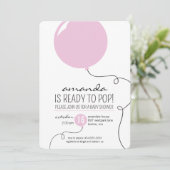 Bereit zum Pop Pink Balloon Girl Babydusche Einlad Einladung (Stehend Vorderseite)