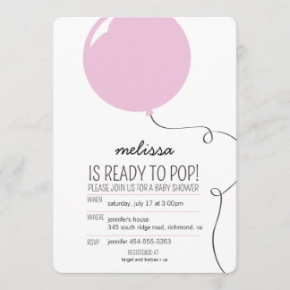 Bereit zum Pop Pink Balloon Girl Babydusche Einlad Einladung