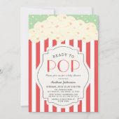 Bereit zum Pop Popcorn Red Stripe Baby Dusche Einladung (Vorderseite)