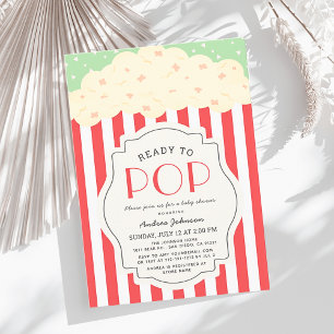 Bereit zum Pop Popcorn Red Stripe Baby Dusche Einladung