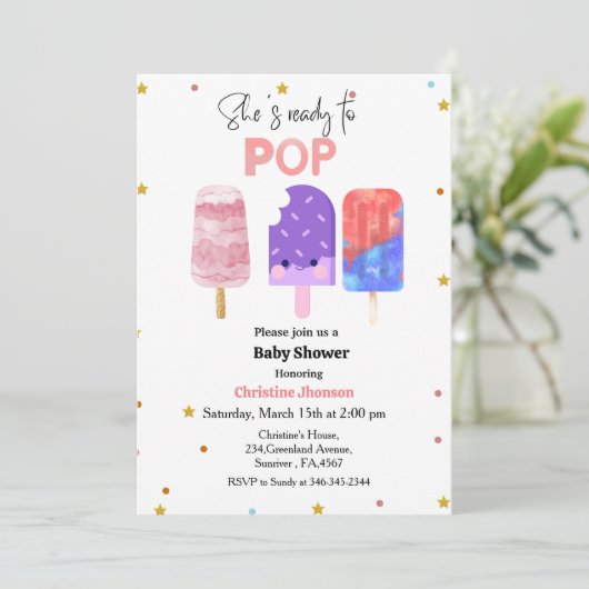 Bereit zum Pop Popsim Babydusche Einladung (Stehend Vorderseite)