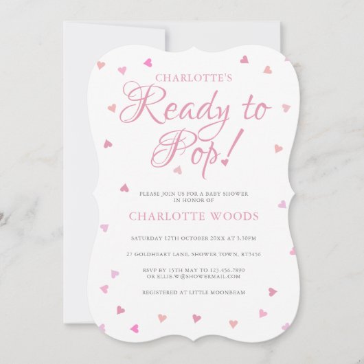 Bereit zum Pop Rosa Herz Babydusche / Sprinkle Einladung (Vorderseite)