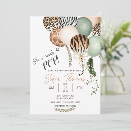 Bereit zum Pop Safari Animal Baby Dusche Einladung (Stehend Vorderseite)