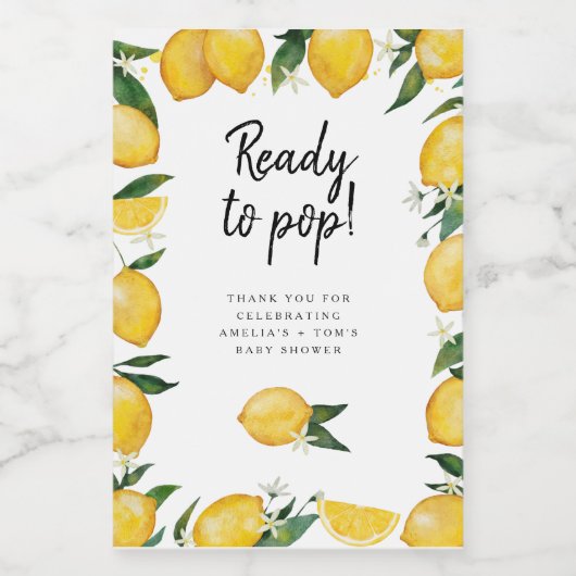 Bereit zum Pop, Zitrone Babydusche Weinetikett (Einzelnes Label)