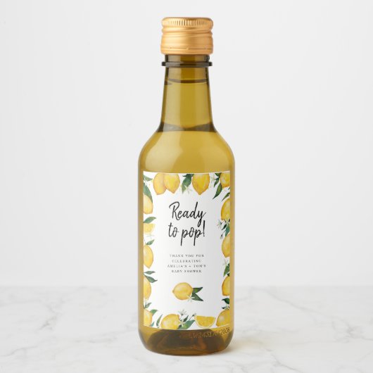 Bereit zum Pop, Zitrone Babydusche Weinetikett (Vorderseite)