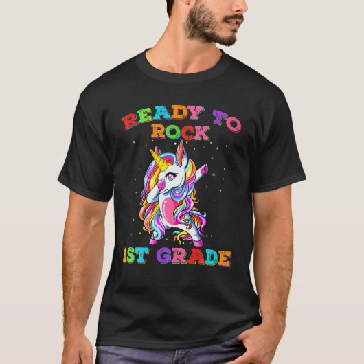 Bereit zum Rock 1. Grade Dabbing Einhorn zurück zu T-Shirt (Vorderseite)