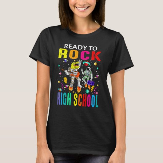 Bereit zum Rock High School Astronaut Dinosaur zur T-Shirt (Vorderseite)