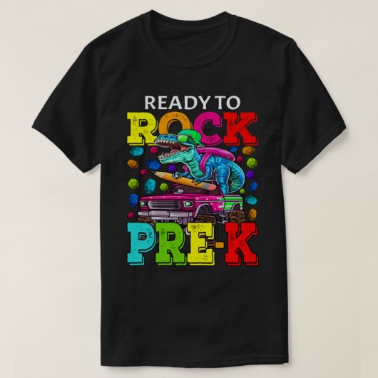 Bereit zum Rock Pre-K Monster Truck Dinosaurier zu T-Shirt (Design vorne)