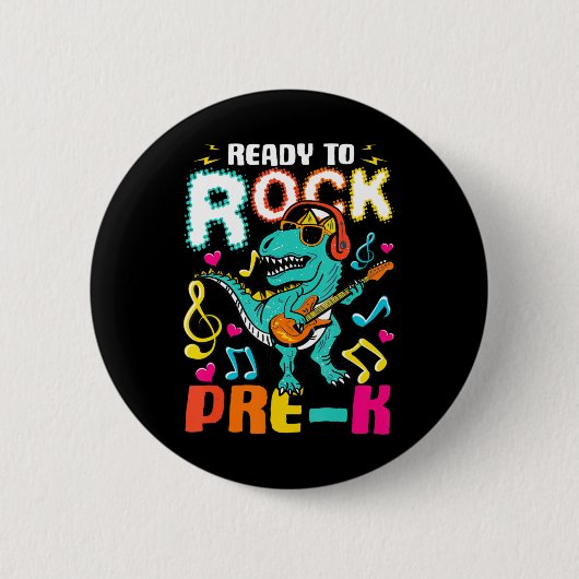 Bereit zum Rock PreK Dinosaurier zurück zur Schule Button (Vorderseite)