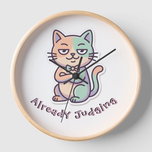 Bereits richtend, sarkastische Katze Uhr (Vorderseite)
