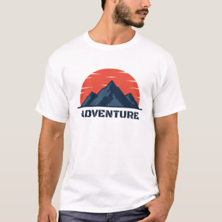 Berg-Abenteuer-Logo-Illustration mit roter Sonne T-Shirt