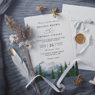 Berg Aquarell ländlicher Wald QR-Code Hochzeit Einladung