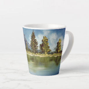 Berg, Bäume und See von Julia Morrill gemalt Milchtasse