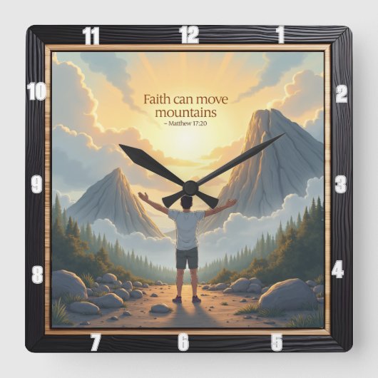 Berg-bewegender Glaube: Matthew 17:20 Quadratische Wanduhr (Vorderseite)