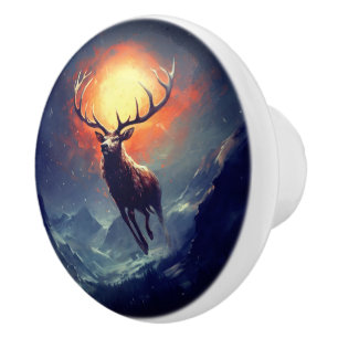 Berg-Buck, der aus dem Flammenfeuer läuft Keramikknauf
