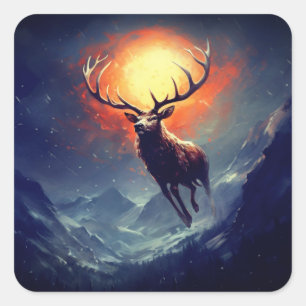 Berg-Buck, der aus dem Flammenfeuer läuft Quadratischer Aufkleber