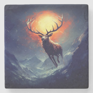 Berg-Buck, der aus dem Flammenfeuer läuft Steinuntersetzer