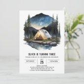 Berg Campfire Explorer Geburtstag Einladung (Stehend Vorderseite)