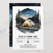 Berg Campfire Explorer Geburtstag Einladung (Vorne/Hinten)