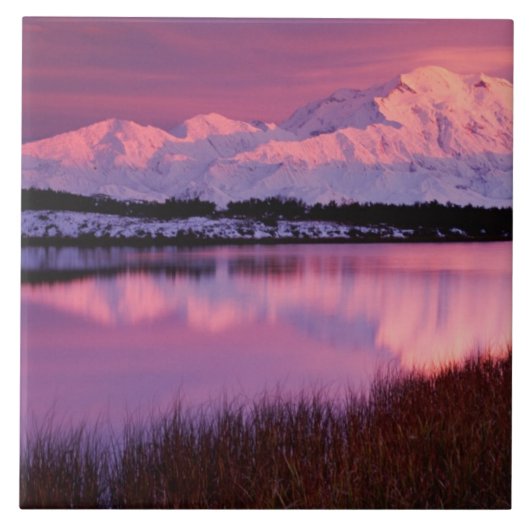 Berg Denali bei Sonnenuntergang vom Reflection Pon Fliese (Vorderseite)