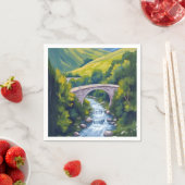 Berg Fluss Brücke Grüne Wasserfarbenlandschaft Serviette (Beispiel)