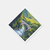 Berg Fluss Brücke Grüne Wasserfarbenlandschaft Serviette (Ecke)