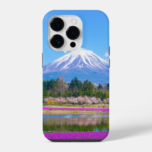 Berg Fuji Bäume und Blumen iPhone Hülle (Rückseite)