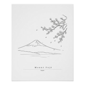 Berg Fuji Japan Minimalistische Linienkunst Reisep Poster