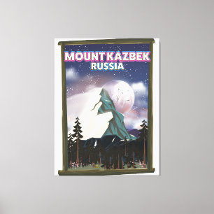 Berg Kazbek russisches Reiseplakat. Leinwanddruck