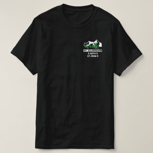 Berg Kilimanjaro mit GPS-Koordinaten T-Shirt (Design vorne)