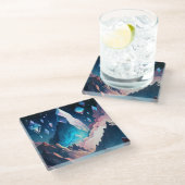 Berg Kristallkuste Landschaft Glass Coste Glasuntersetzer (Schrägansicht)