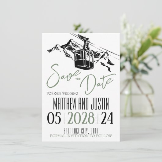 Berg Liebe Sage Green Save The Date (Stehend Vorderseite)