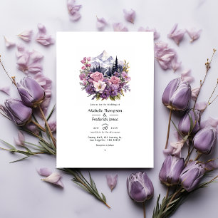 Berg-Mauve-Blumenhochzeit Einladung