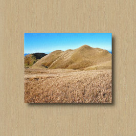 Berg mit braunem Gras und blauem Himmel Leinwanddruck