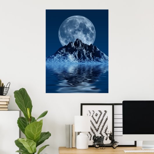 Berg mit Mond Poster (Heimbüro)