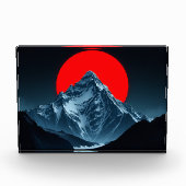 Berg mit rotem Mond Fotoblock (Vorderseite)