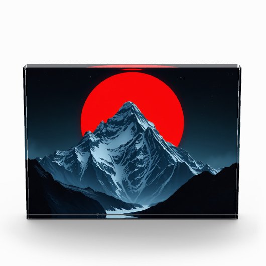 Berg mit rotem Mond Fotoblock (Vorderseite)