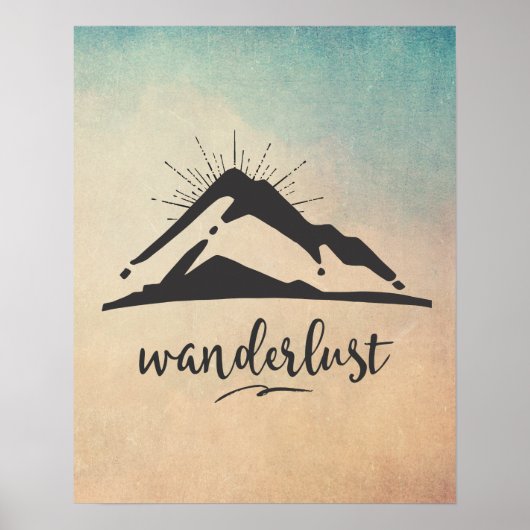 Berg mit Sonnenstrahlen - Wanderlust Typografie Poster (Vorne)