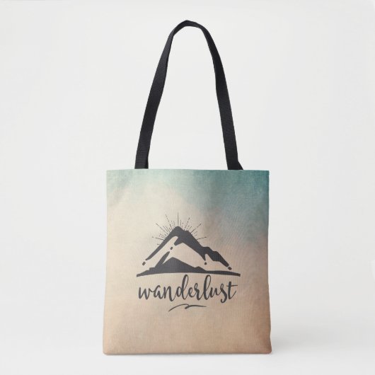 Berg mit Sonnenstrahlen - Wanderlust Typografie Tasche (Vorderseite)