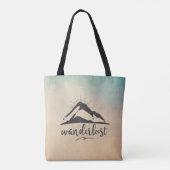 Berg mit Sonnenstrahlen - Wanderlust Typografie Tasche (Rückseite)