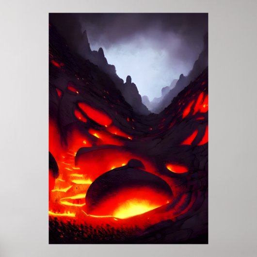 Berg mit Vulkan und Lava | AI Art Poster (Vorne)