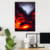 Berg mit Vulkan und Lava | AI Art Poster (Heimbüro)