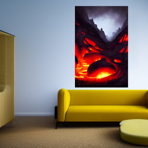 Berg mit Vulkan und Lava AI Art Poster