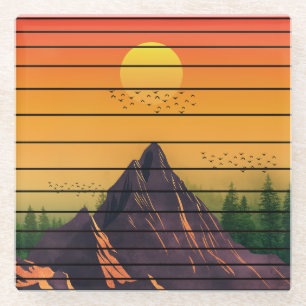 BERG NATUR VINTAGE SONNENUNTERGANG LANDSCHAFT GLASUNTERSETZER